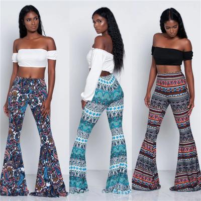 China GZC1884 Breathable 2021 Spring And Summer Floral Print Rocket Leg Wide Leg Pants Women High Waist Casual Pants for sale