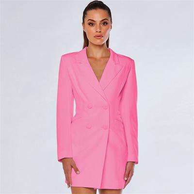 China GHX1685 Hot Selling Anti-wrinkle Long Sleeve Jacket Women Fashion High Quality Long Double Breasted Blazer Dress for sale