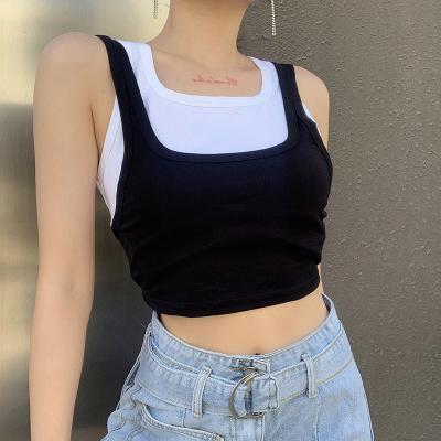 China DYY0109 New Anti-pilling Summer Solid Color Fake Two-Piece Slim Sports Crop Tank Tops for sale