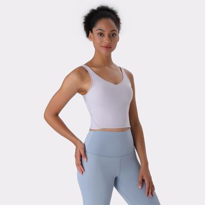 China TKOP6002 Logo Women's Logo Women V Neck Breathable Custom Moisture Moisture Sleeveless Padded Bare Top Crop Gym Workout Sports Tank Wicking for sale