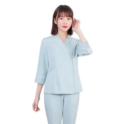 China Modern the latest design sense neckline pants beauty agency long-sleeved top uniforms for sale