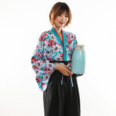 China High quality wholesale uniform ladies printed Japanese style bright restaurant pattern color waiter uniform suit for sale