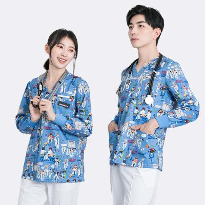 China Cartoon Pattern Breathable Customized Long Sleeve Nurse Doctor Uniform Workwear for sale