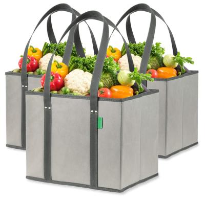 China Reusable Premium Quality Grocery Box Heavy Duty Reinforced Bottom Foldable Bags With Extra Long Handles for sale