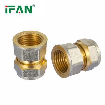 China IFAN High Quality Brass Color 16-32mm Copper Fittings Double Plumbing PEX Brass Fittings for sale