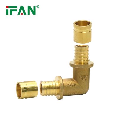 China IFAN Factory Wholesale Durable PEX Tubing Connectors Yellow Brass PEX Elbow Pipe Slip Fittings for sale