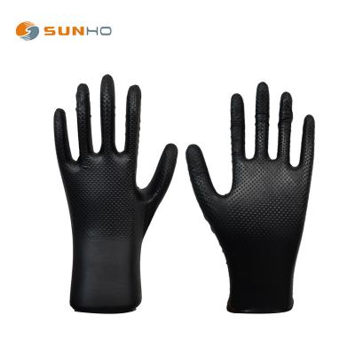 China Safety Free Nitrile Diamond Pattern Black Powder Work Gloves Screen Design Black Synthetic Nitrile Gloves for sale