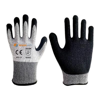 China Durable Sunnyhope Factory 13G Safety Latex Coated Anti-Cut Level 5 HPPE Cut Resistant Safety Gloves for sale