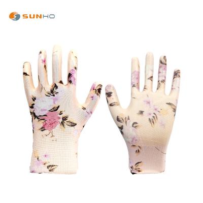 China Yard Gardening Gloves for Work 13 Iiner Floral with Nitriles Coated on Palm and Finger Gloves for sale