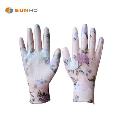 China Sunnyhope 13G comfortable and fantion colorful PU coated gloves cheap safety work gardening gloves for sale