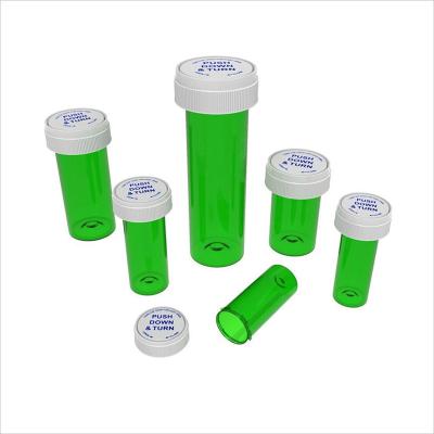 China Medicine Push Up Bottom And Tower-Revesible Cap Vials Solid Color Pill Bottle for sale