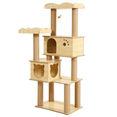 China Solid Wood Cat Climbing Frame Durablewith Hammock Cat Climbing Cat Tree Multi-Layer Wooden Summer Cool Viable for sale