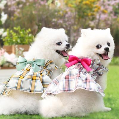 China Viable Hot Selling Medium Pet Dog Dress Two Leg Dress Pet Dog Cat Princess Wedding Dress Plaid Skirt Small Pet Clothes for sale