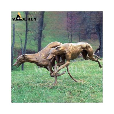 China Europe Outdoor Garden Decor Metal Animal Sculpture Modern Dog Sculpture Bronze Greyhound Life Size Dog Statue for sale