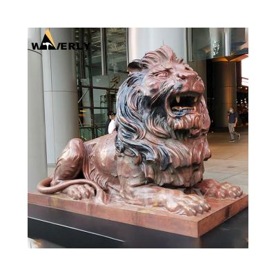 China Luxury Brass Metal Roaring Lion Statues Art Sculpture Lion Life Size Garden En Bronzed Hsbc Lion Statues Sculpture for sale