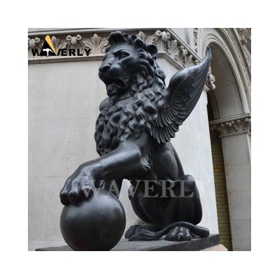 China Lion Statues Sculpture Outdoor Bronze Golden Lion Art Animal Casting Antique Europe Decoration Metal Bronze With Ball for sale