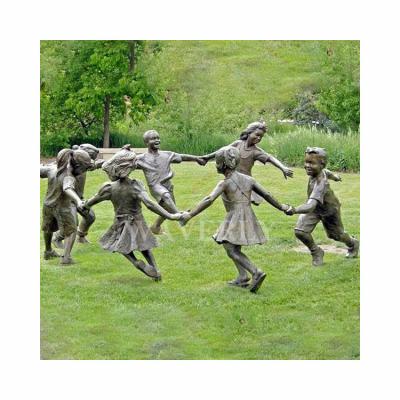 China Europe Metal Figure Sculptures For Playpen Children Metal Sculpture Cast Life Size Bronze Children Playing Statue Garden for sale