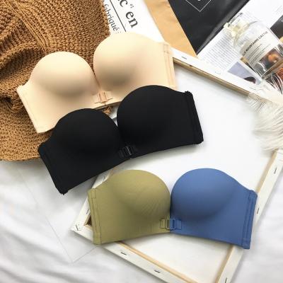 China The front buckle of the ever-changing QUICK-DRY Amazon miracle sexy gathered bra women thickening chest paste non-slip strapless bra for sale