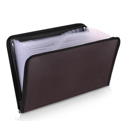 China A4 Brown 13 Pocket Expanding File Folder With Zipper Fireproof Money Document Bag SGS for sale