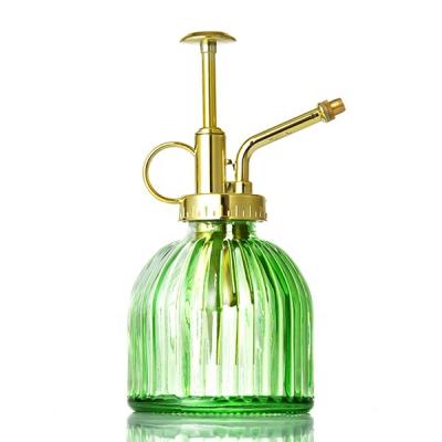 China Garden 250ml Vintage Style Colorful Glass Sprinkler With Gold Pump For Garden Planting for sale