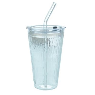 China 14oz Bar Borosilicate Glass Leakproof Reusable Bubbler Tea Cup with 10mm Straw Lid for sale