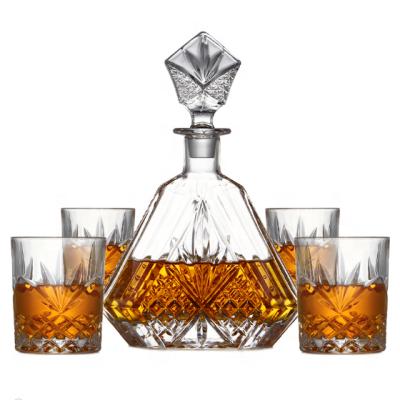 China 700ml Home Crystal Whiskey Decanter Set Lead Free with 4 Old Fashioned Whiskey Glasses for Scotch Bourbon Liquor or Wine for sale