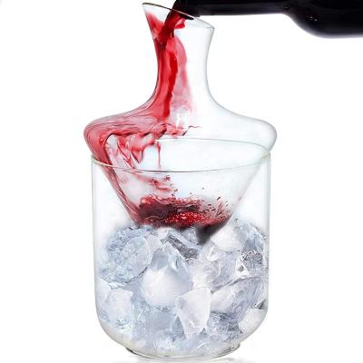 China Sustainable Handmade 1000ml Borosilicate Glass Wine Decanter Fridge with Glass Ice Bucket Set Perfect for Red and White Wine for sale