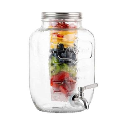 China 1 Gallon Stocked Glass Beverage Dispenser with Ice and Fruit Infusers for sale