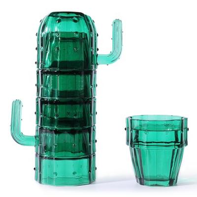 China Stackable Soda Lime Glass Cactus Shape Glass Drinking Water Cup Set 6 for sale