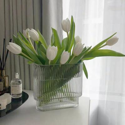 China Nordic Large White Flower Vase Modern Glass Vase Glass Vase Large Minimalist Wholesale Home Decoration for sale