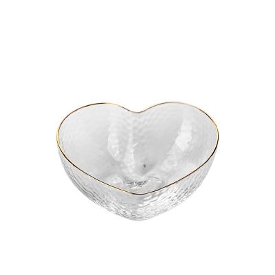 China Home Promotional Heart Shape 300ml Mail Order Gift Glass Candy Bowls With Gold Rim for sale