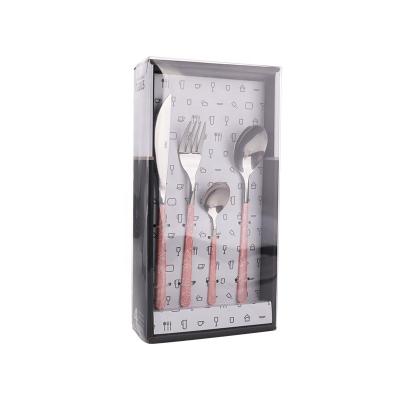 China Disposable Stainless Steel Cutlery Set Cute Gift Box Cutlery Set With Plastic Handle for sale