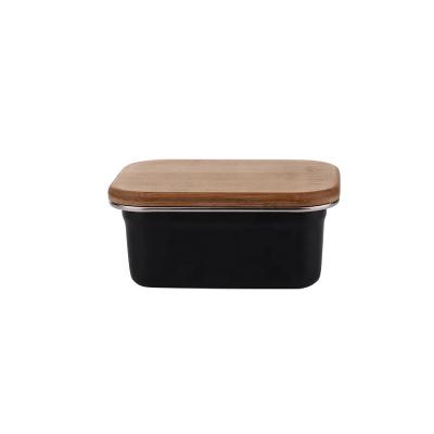 China Steamable Food Grade Material Stainless Steel Lunch Box Container With Wooden Bamboo Lid for sale