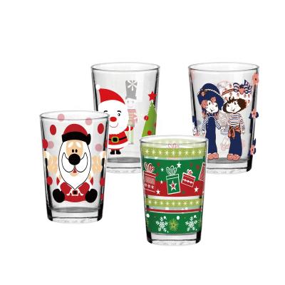 China Christmas printing decal 107v 108V cheap glass water cup juice shabby chic tumbler for sale