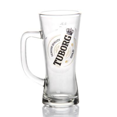 China Daily Life Home HOT SALE 13oz Giveaways Glass Beer Mug With Handle And Customized Printing for sale