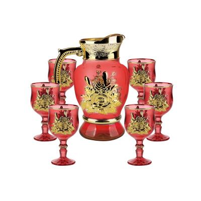 China Middle Eastern Coastal Elegant Gold Plated Glassware Sets, 7PCS Jug and Cup Pitcher Gold Set For Juice And Tea for sale