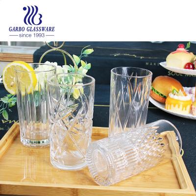 China 14Oz Glass Tumbler Glass Drinking Glass Juice Custom Design Engraved Cup Pressed Tumbler Water Tea Cup for sale