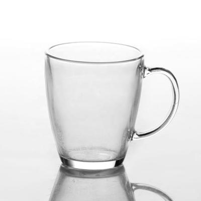 China Sustainable Stylish Glass Mug 350ml Drinking Glass Cup Clear Coffee Mug With Handle for sale