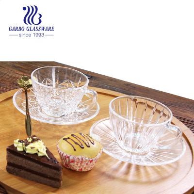 China New Design Sustainable Clear Glass Tea Coffee Cup Set Clear Glass Cup Saucer Tea Cup Set Stylish Home Restaurant for sale