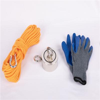 China Magnet industrial double sided fishing magnet with 65FT rope and gloves. for sale