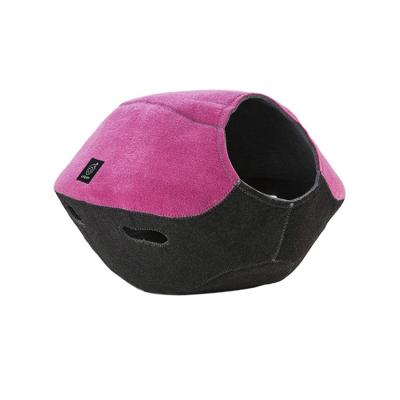 China Sustainable New Product Cute Round Pet Bed Comfortable Cat Cave Felt Cat Bed Cave for sale