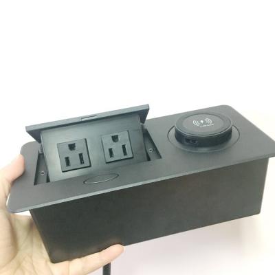 China New Design Residential / Multi-Purpose US Standard Hidden In Office Pop Up Power Outlet With Pop Up Wireless Charger for sale