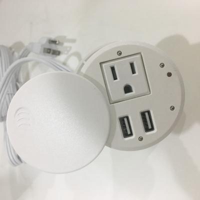 China Commercial Power Grommet with 1US Power Outlet and 2 USB Charger Ports in White with Zipper Cover for sale