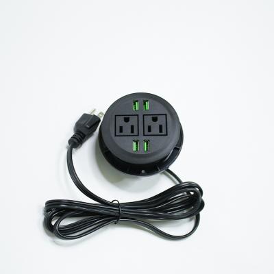 China Dual USB Ports 2USA Power 4 USB Charger Table Top Charging Grommets Round Desktop Power Socket Data Hub for sale