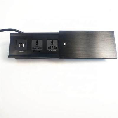 China Residential/Multipurpose Universal Power Outlet Aluminum Alloy Flush Hidden Mounted In Office Desk Half Sliding Cover Power Strip USB Outlet Box for sale