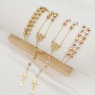 China San Benito Religious Muslim Rosaries Cross Pendant Religious Jewelry Catholic Islamic Beads Chain Gold Plated Rosary Necklaces for sale