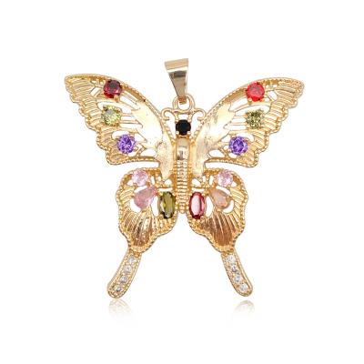 China FASHIONABLE Wholesale Colorful Stone Butterfly Charm Bracelet Necklace Hollow Butterfly Zircon Charm For Jewelry Making for sale