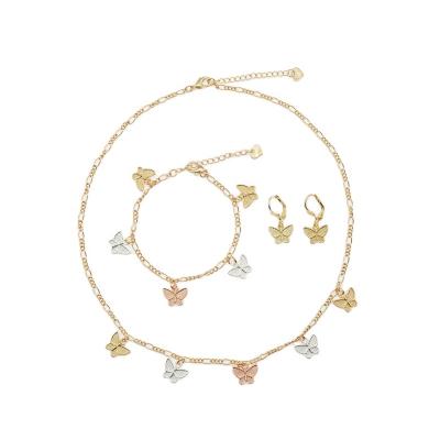 China Direct Hot Selling Three-color Earring Bridal Bracelet Religious Factory Party Necklace Butterfly Jewelry Set for sale