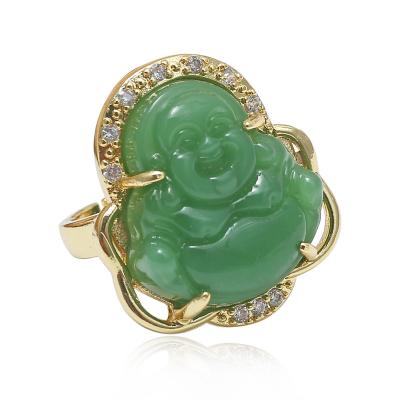 China CLASSIC Zircon 3A Classic Inlay Jade Buddha Head Eternity Feeling Jewelry Smile Rings for sale