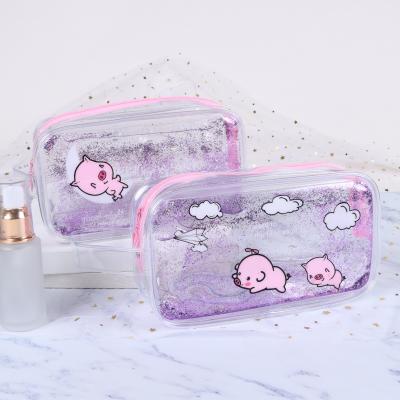 China Schools & Wholesale Custom Cute Cartoon Transparent Cat PVC Clear Offices School Pencil Case Bag With Glitter Overflowing for sale